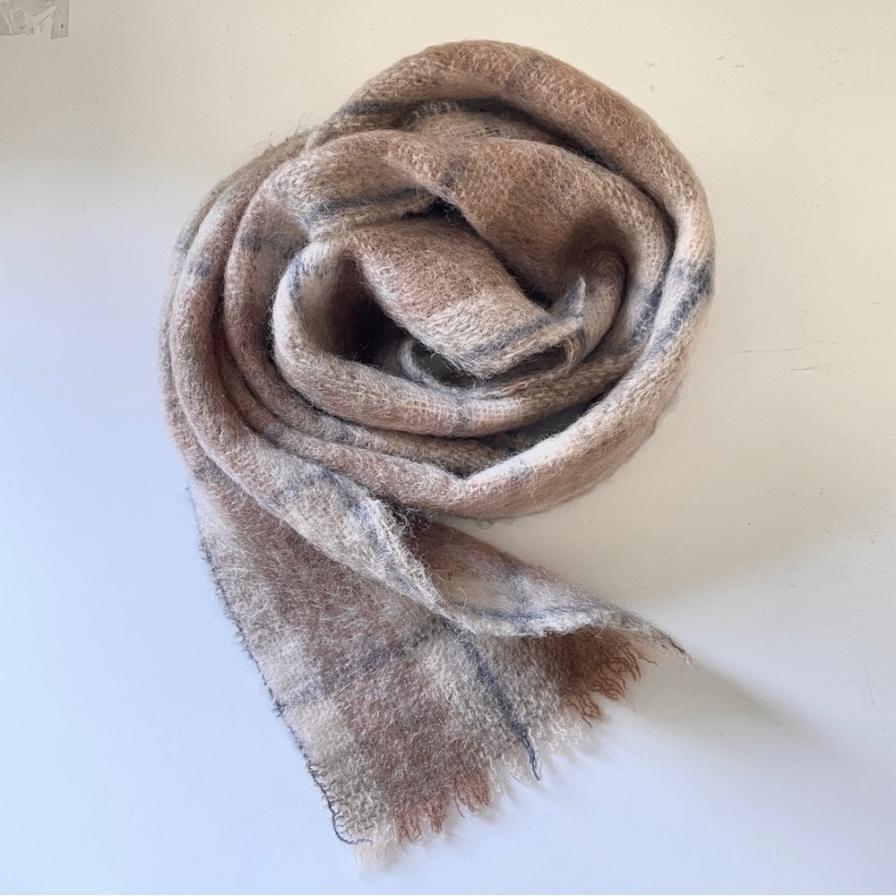 Vintage Ireland Mohair Wool Donegal Design Plaid Scarf Cozy Cottagecore Wrap